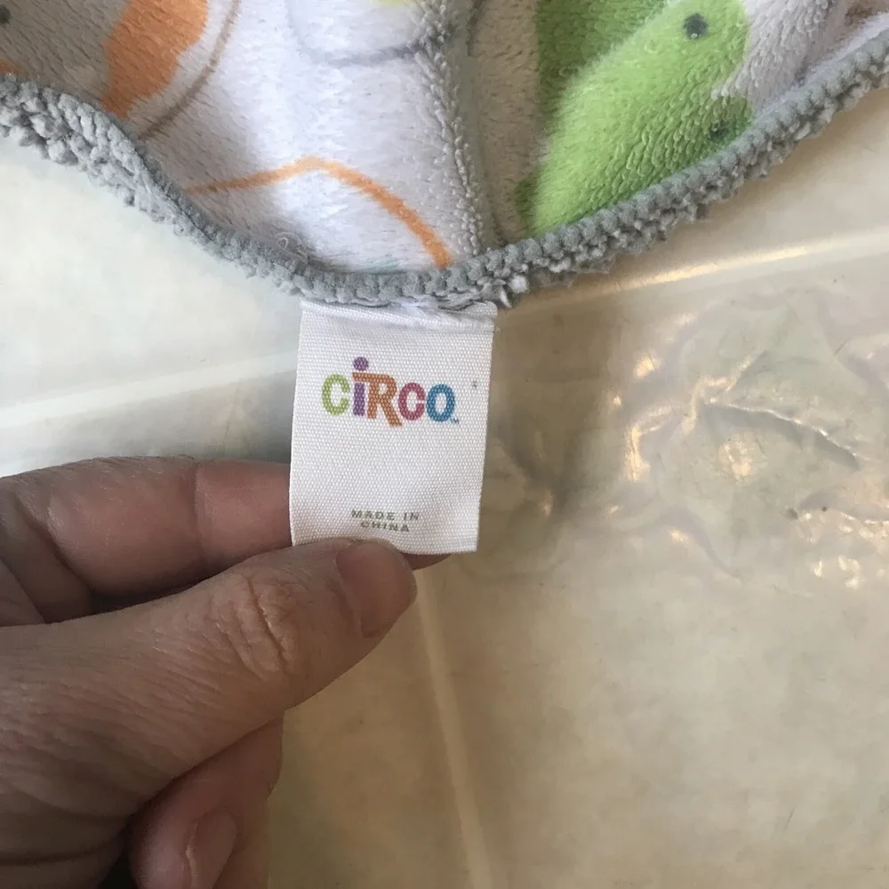Circo Elephant Giraffe Monkey Lion Alligator Gray Plush Baby Blanket w Circles‎